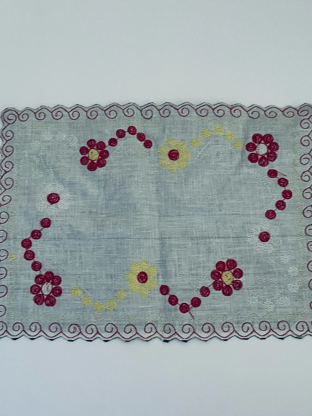 Vintage Mexican Boho multicolor embroidered floral placemat table top cover